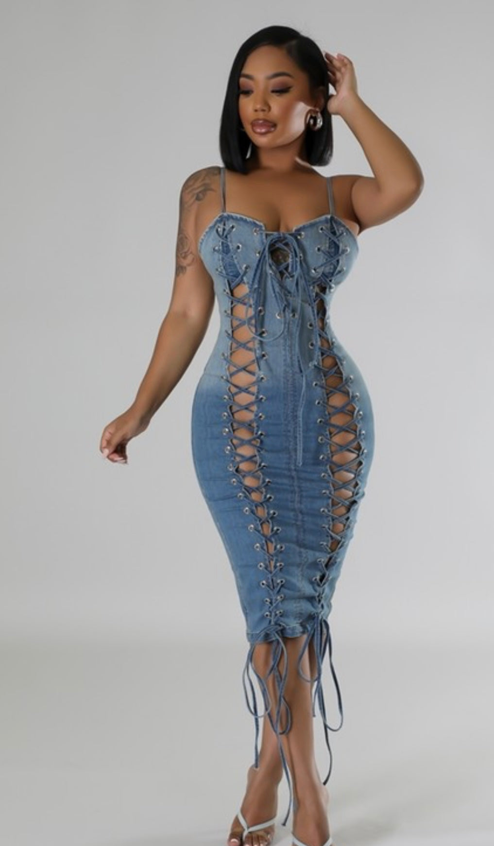 Lace me up denim dress image 3