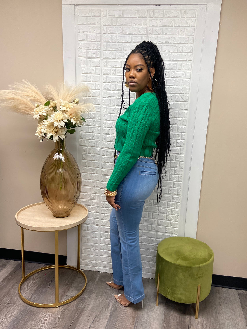 Kelly green crop cardigan  image 3