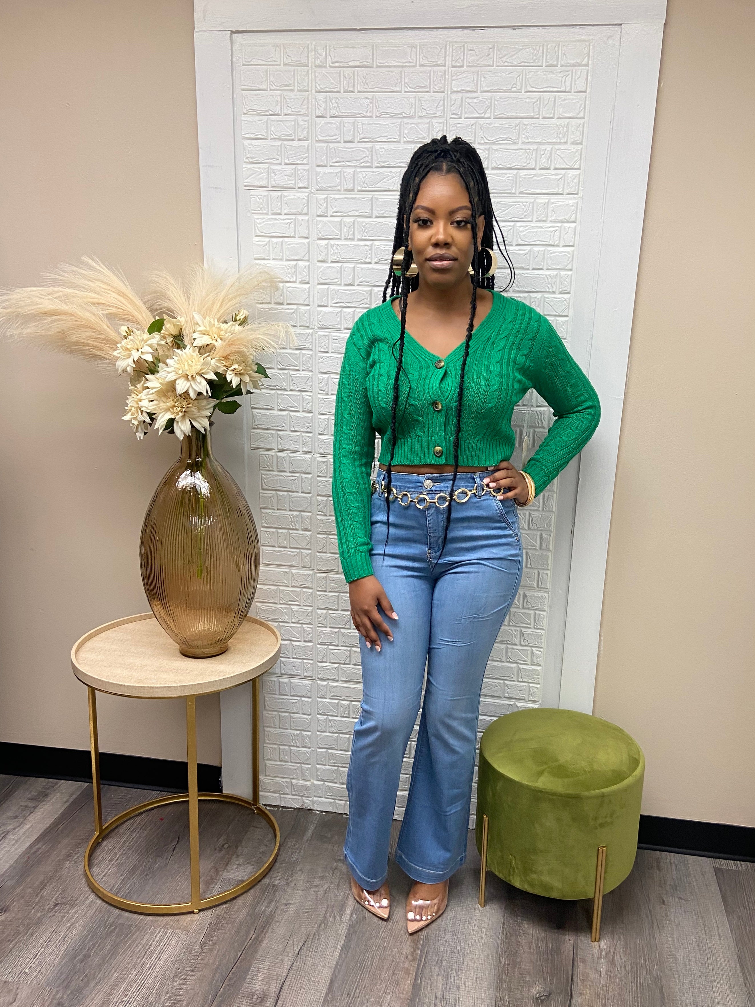 Kelly green crop cardigan  image 1