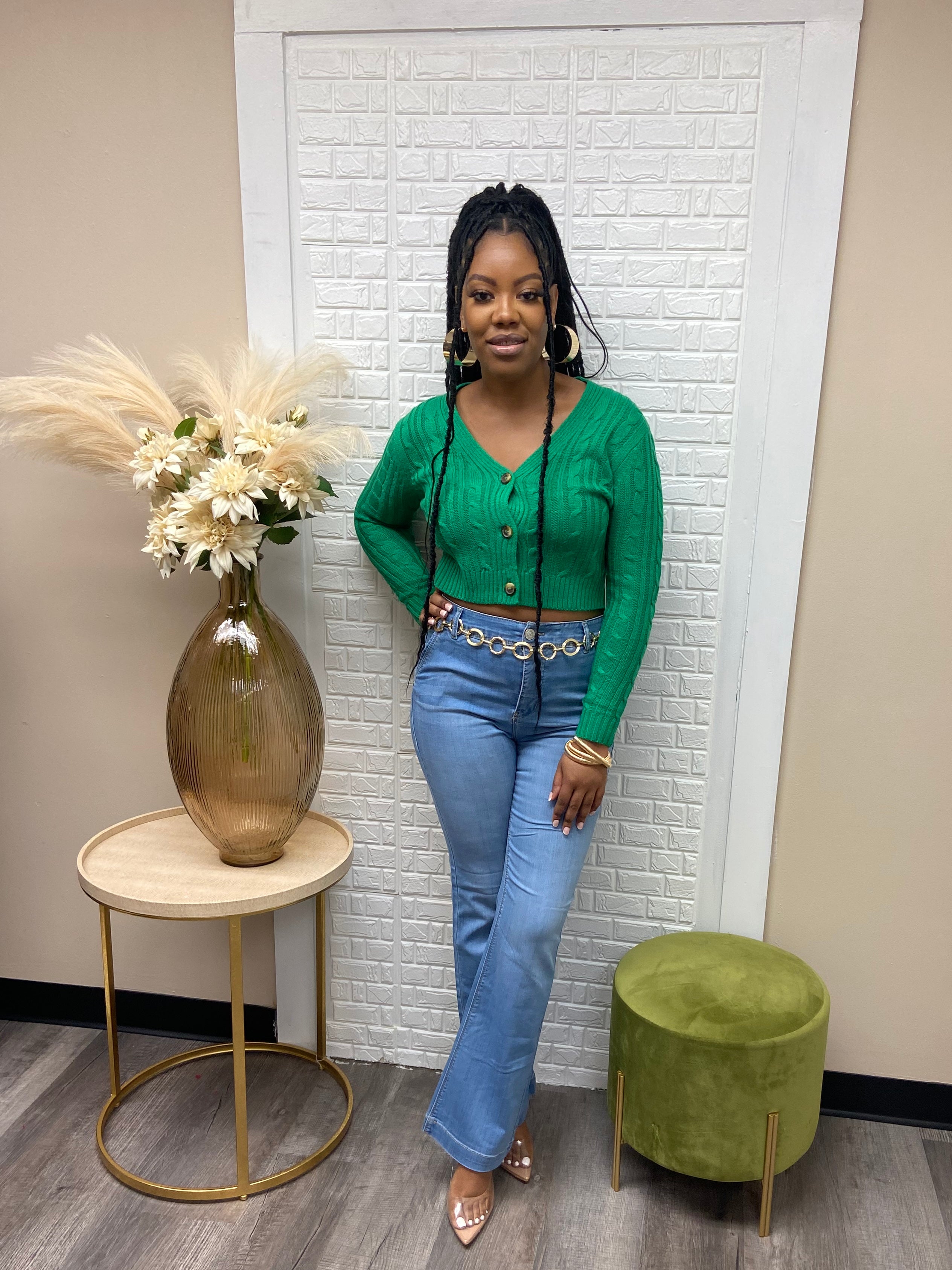 Kelly green crop cardigan  image 0