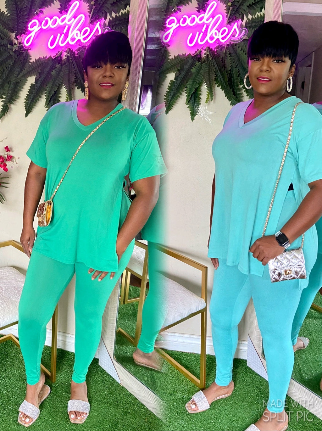 Mia 2 piece set (teal/yellow) image 2
