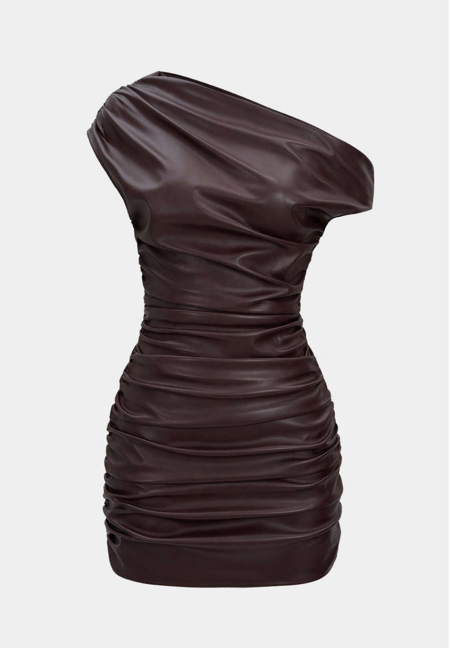 LUX LEATHER ONE SHOULDER DRESS