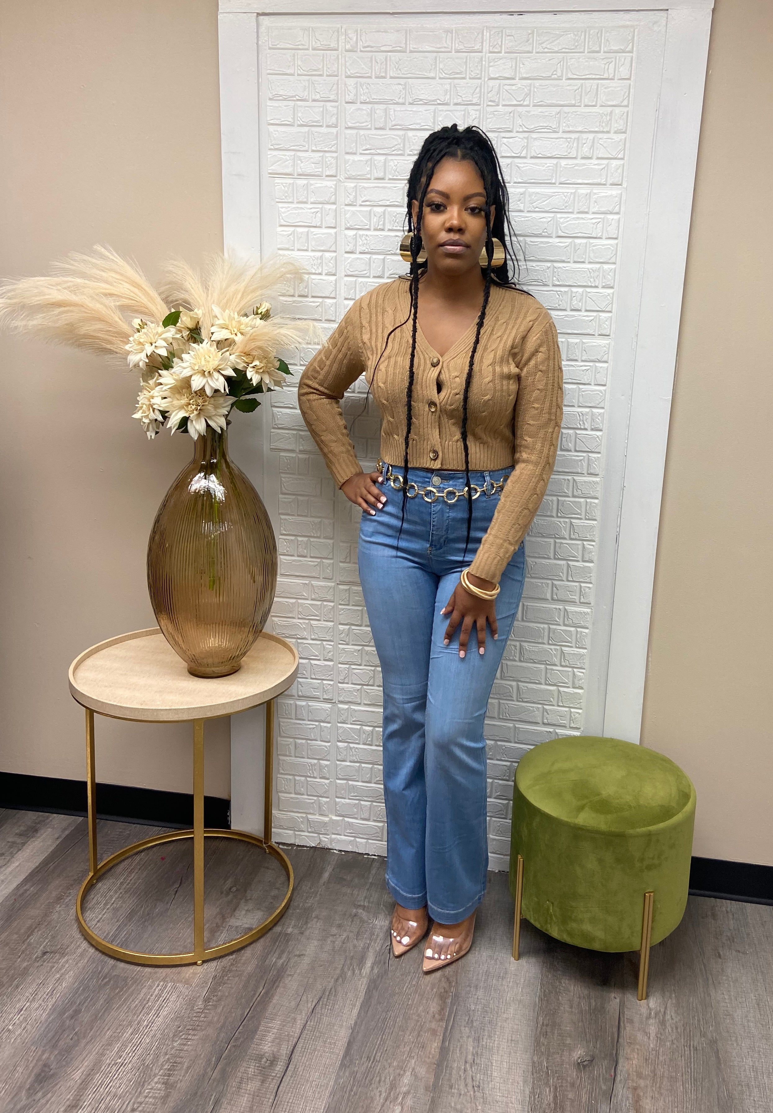 Nude knit crop top cardigan  image 2