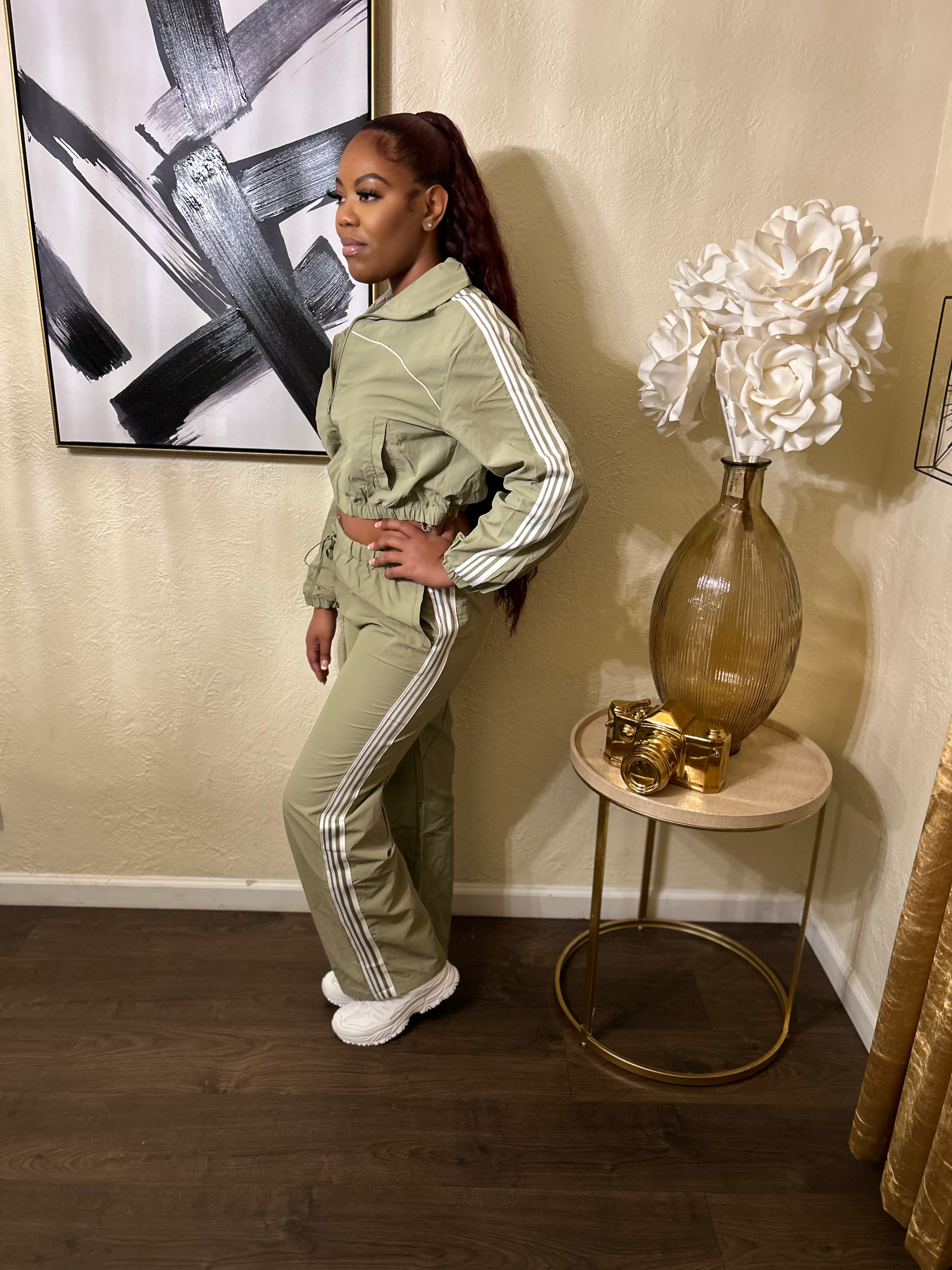 Stripped jogger set (Olive) image 0