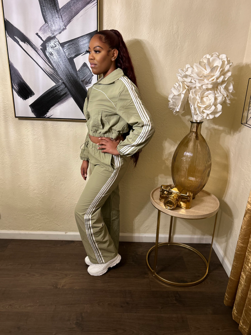 Stripped jogger set (Olive) image 0