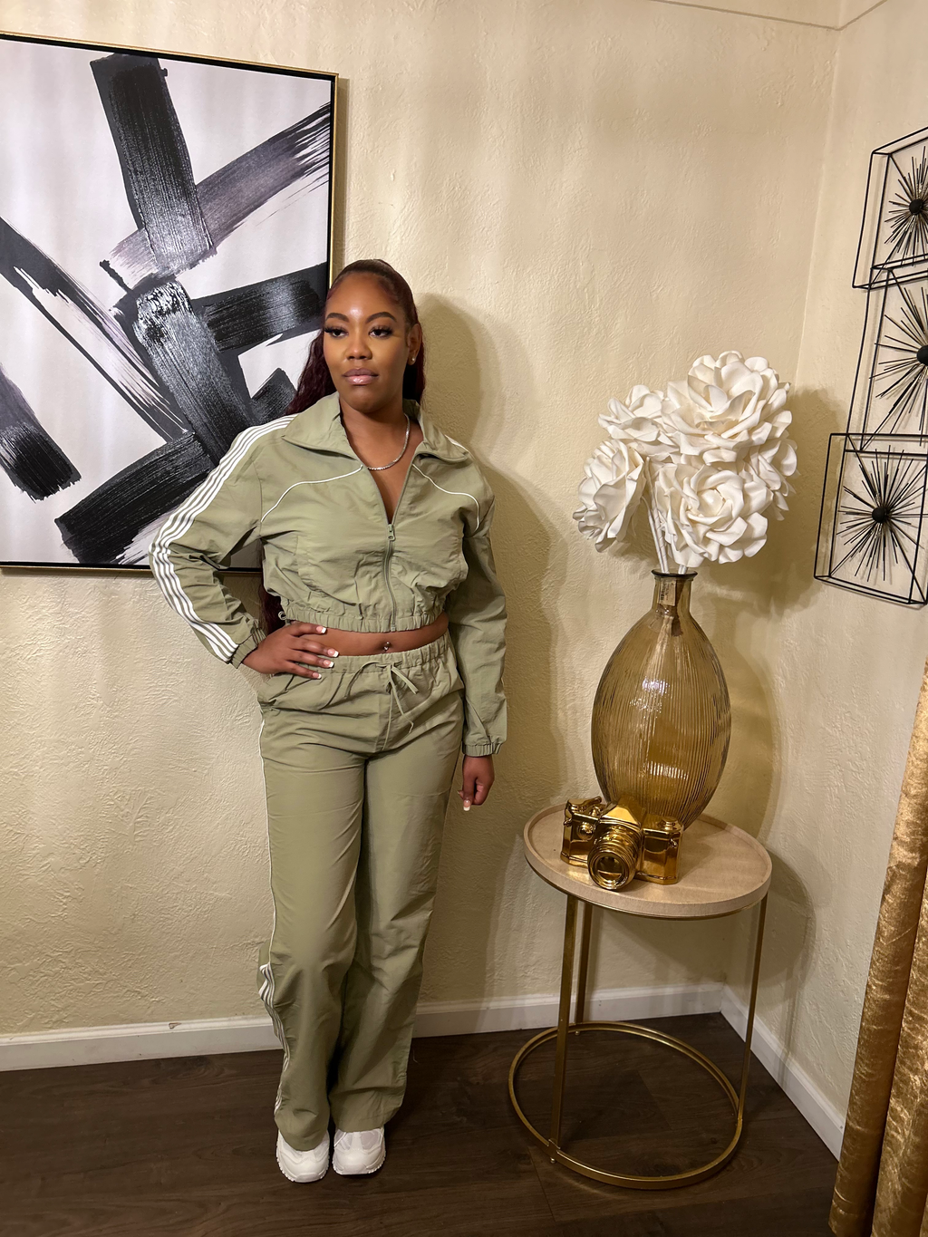 Stripped jogger set (Olive) image 1