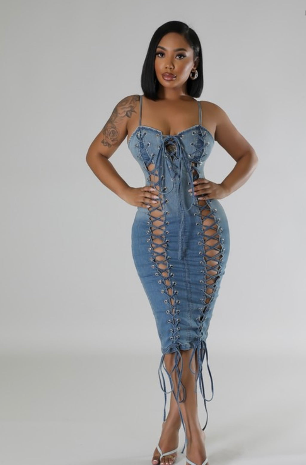 Lace me up denim dress image 1