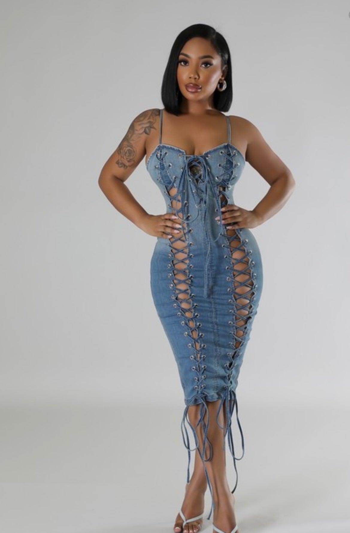 Lace me up denim dress image 1