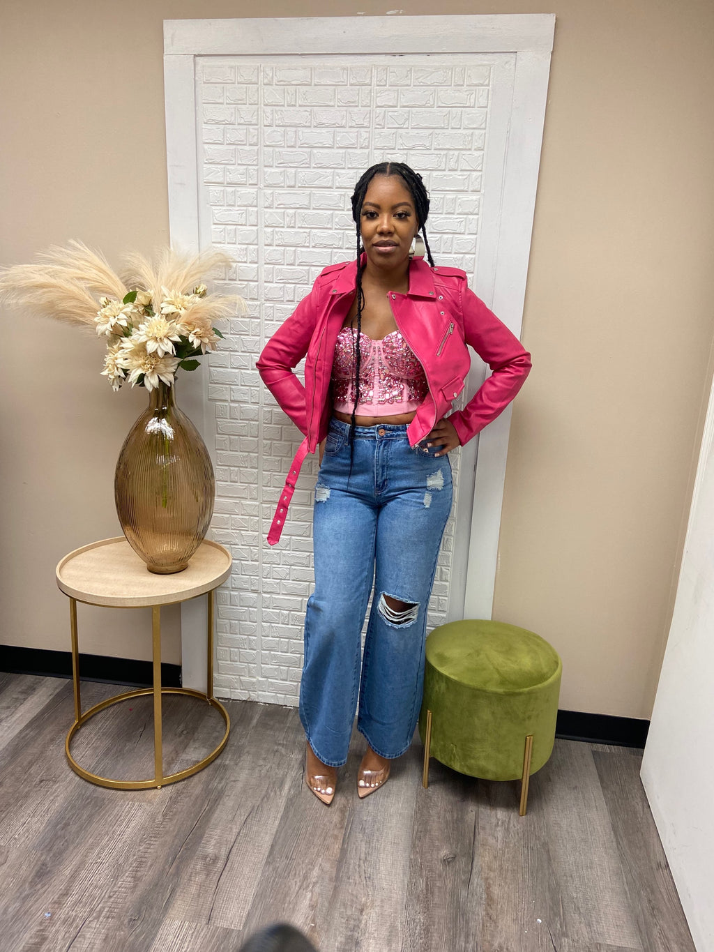 Petite Pink faux leather jacket  image 0