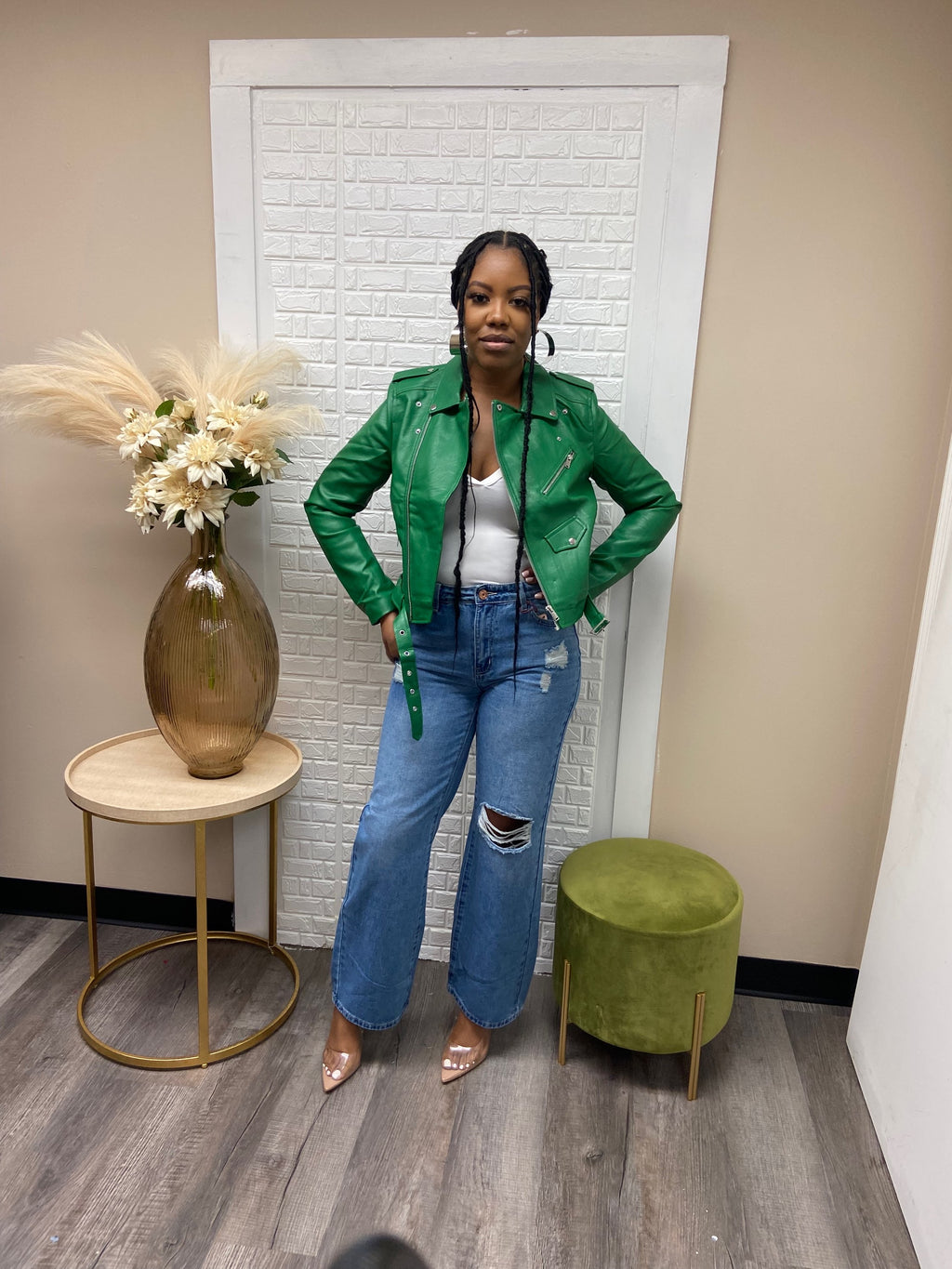 Petite Green faux leather jacket  image 3
