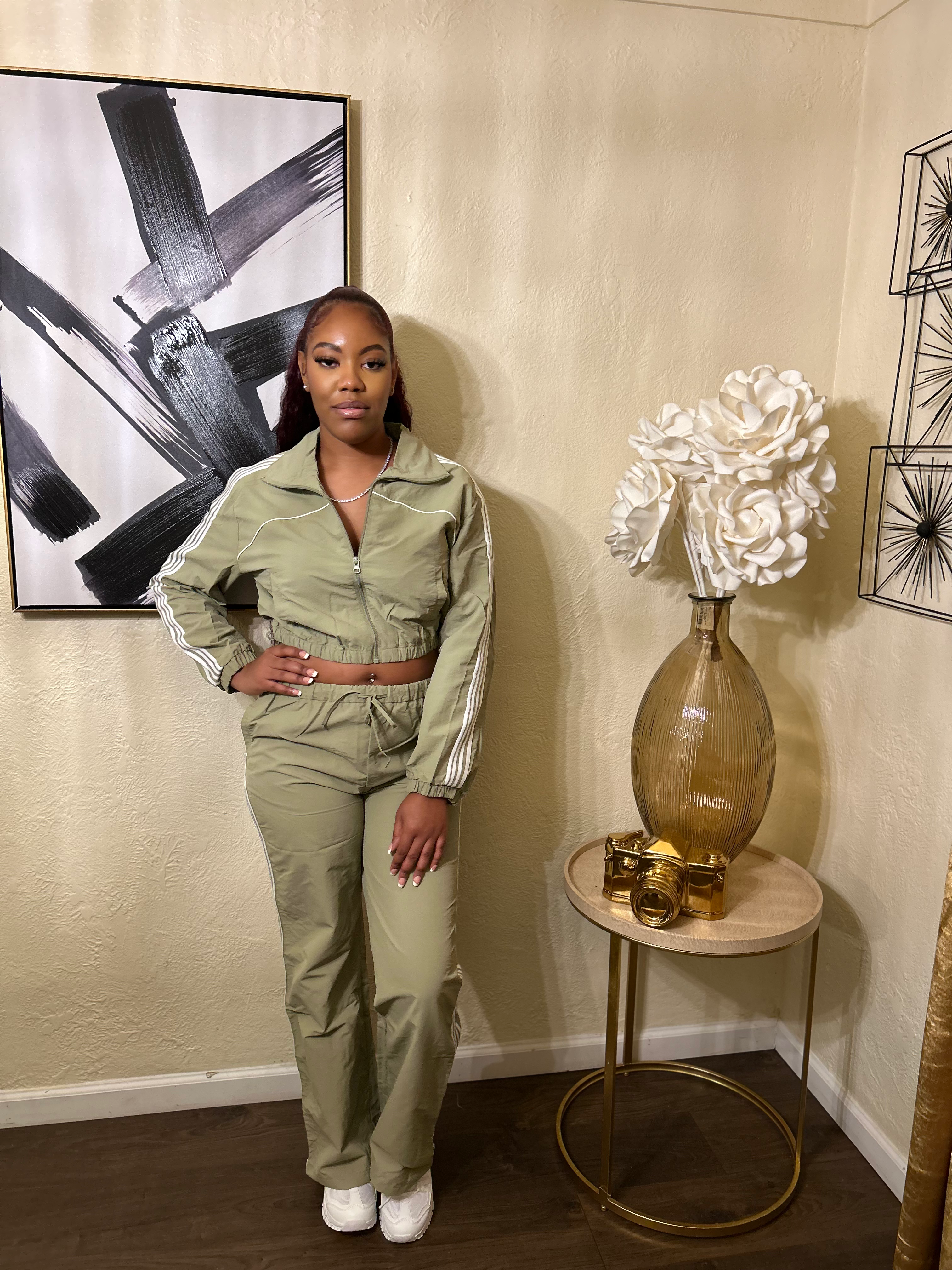 Stripped jogger set (Olive) image 2