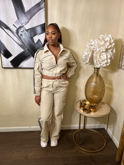 Stripped jogger set (tan) image 1