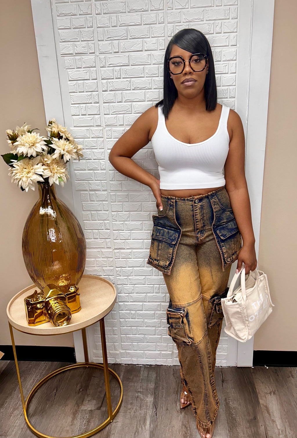 Sand wash denim cargo pants image 2