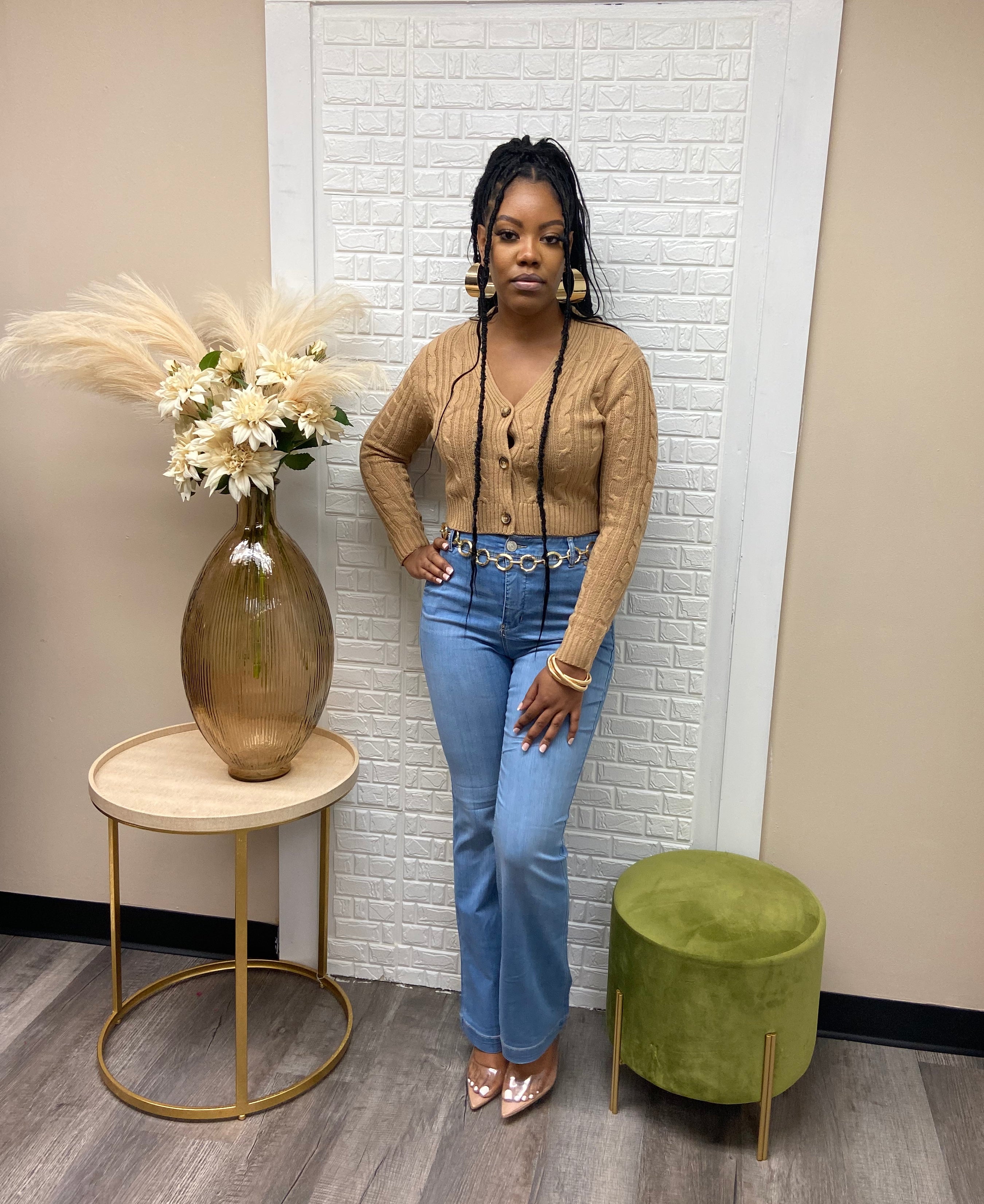 Nude knit crop top cardigan  image 1