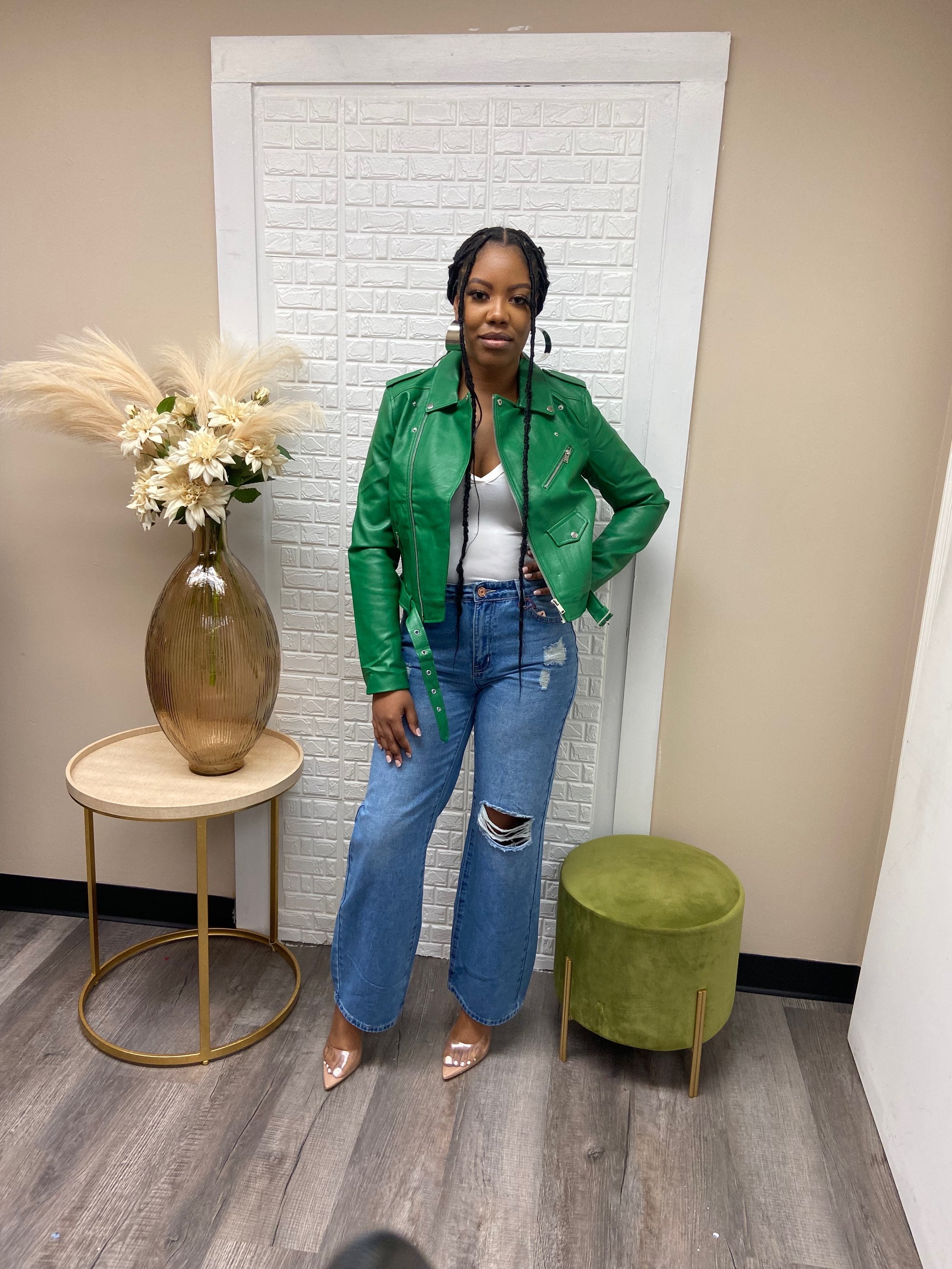 Petite Green faux leather jacket  image 0