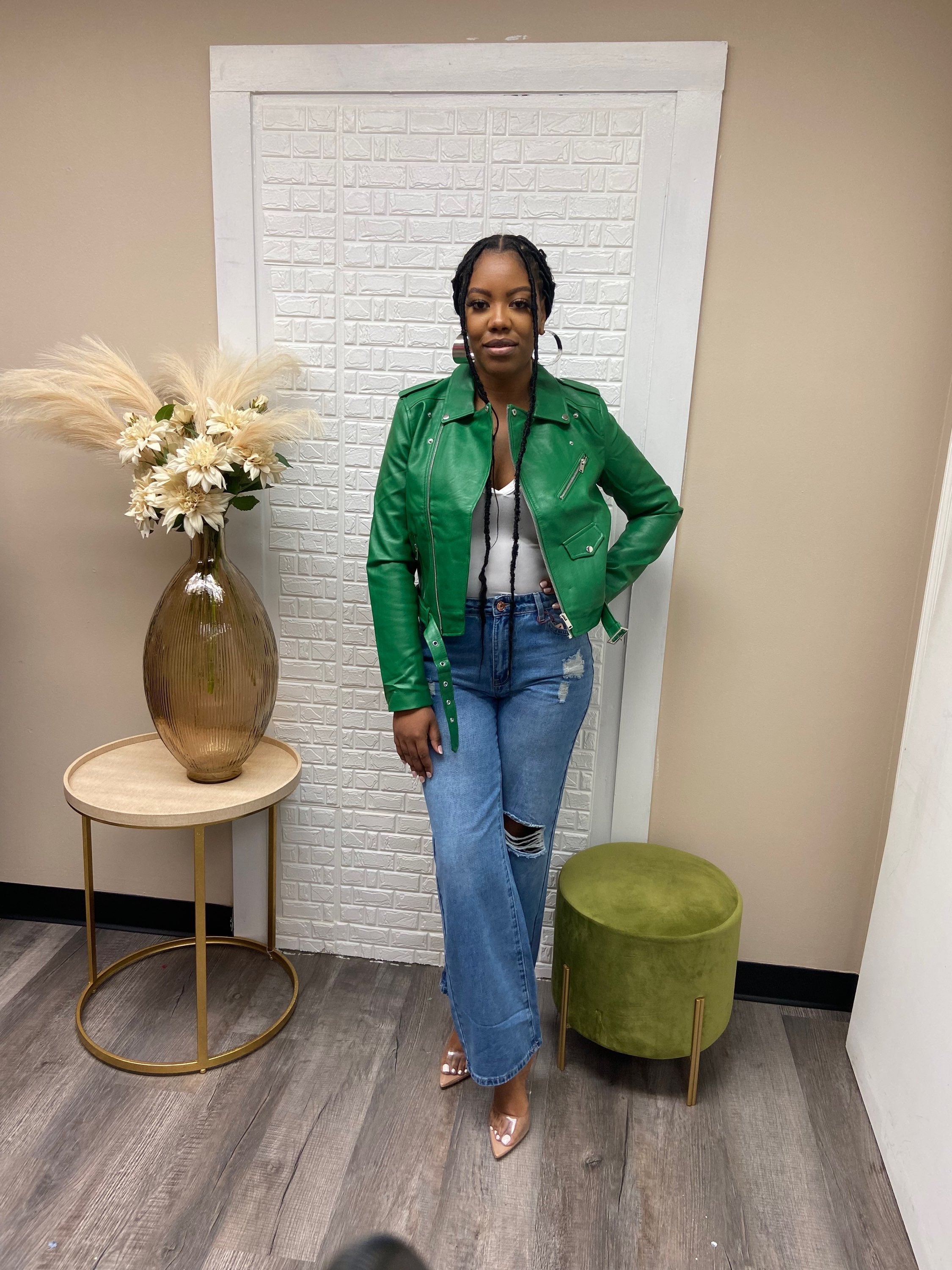Petite Green faux leather jacket  image 2