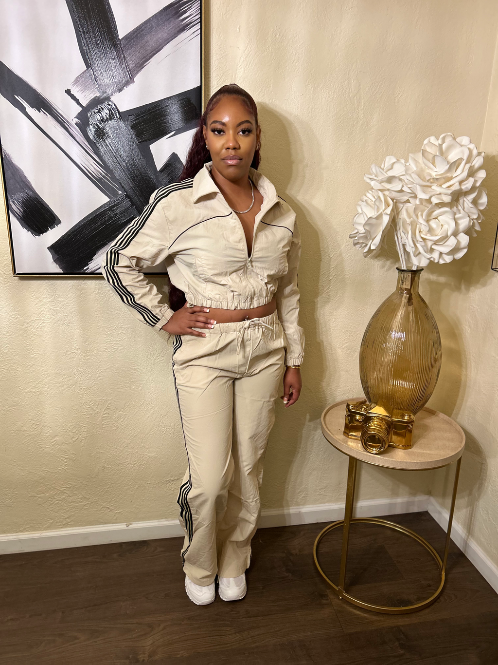 Stripped jogger set (tan) image 4