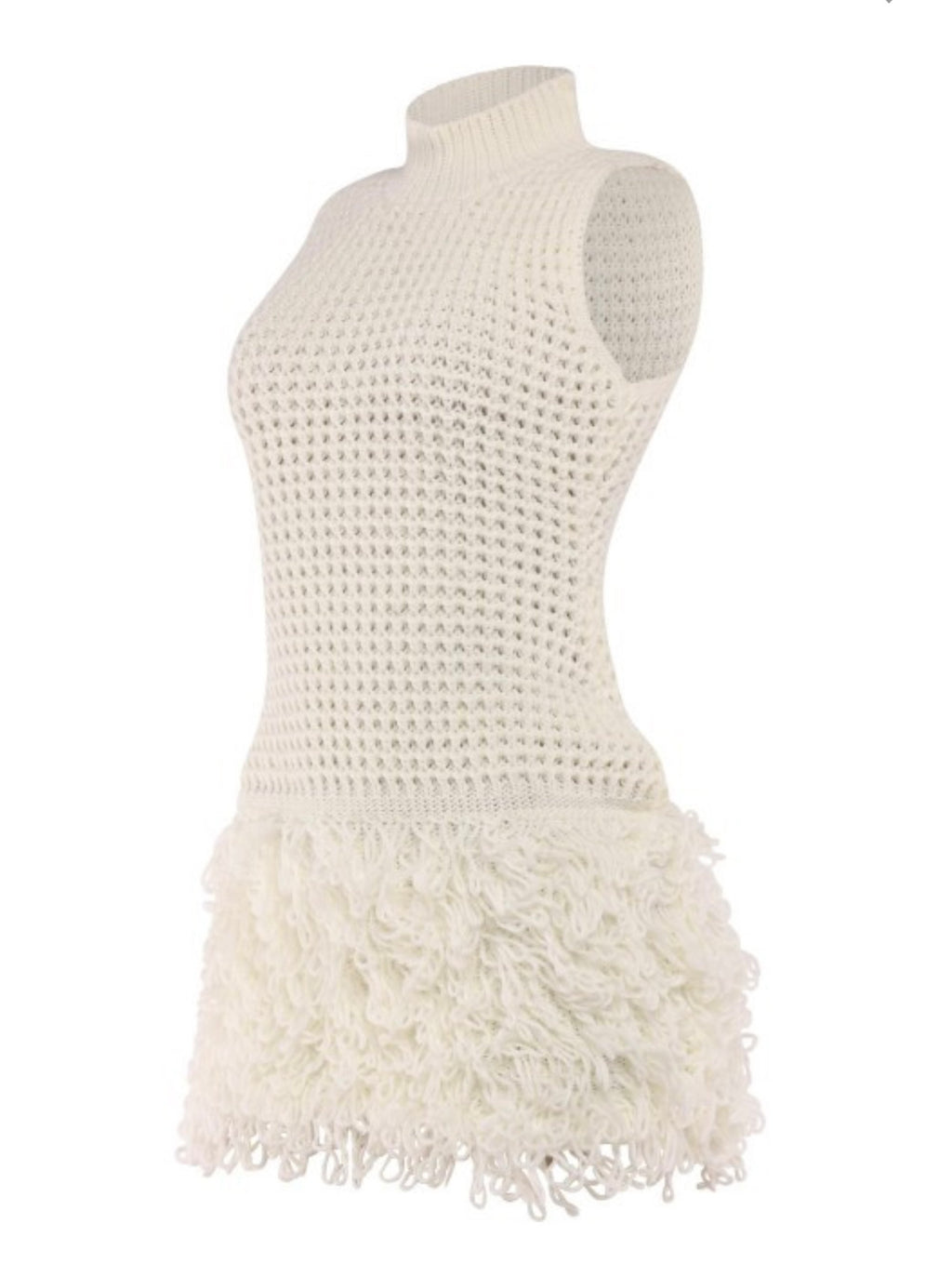 Tassel tank neck mini dress (Cream)