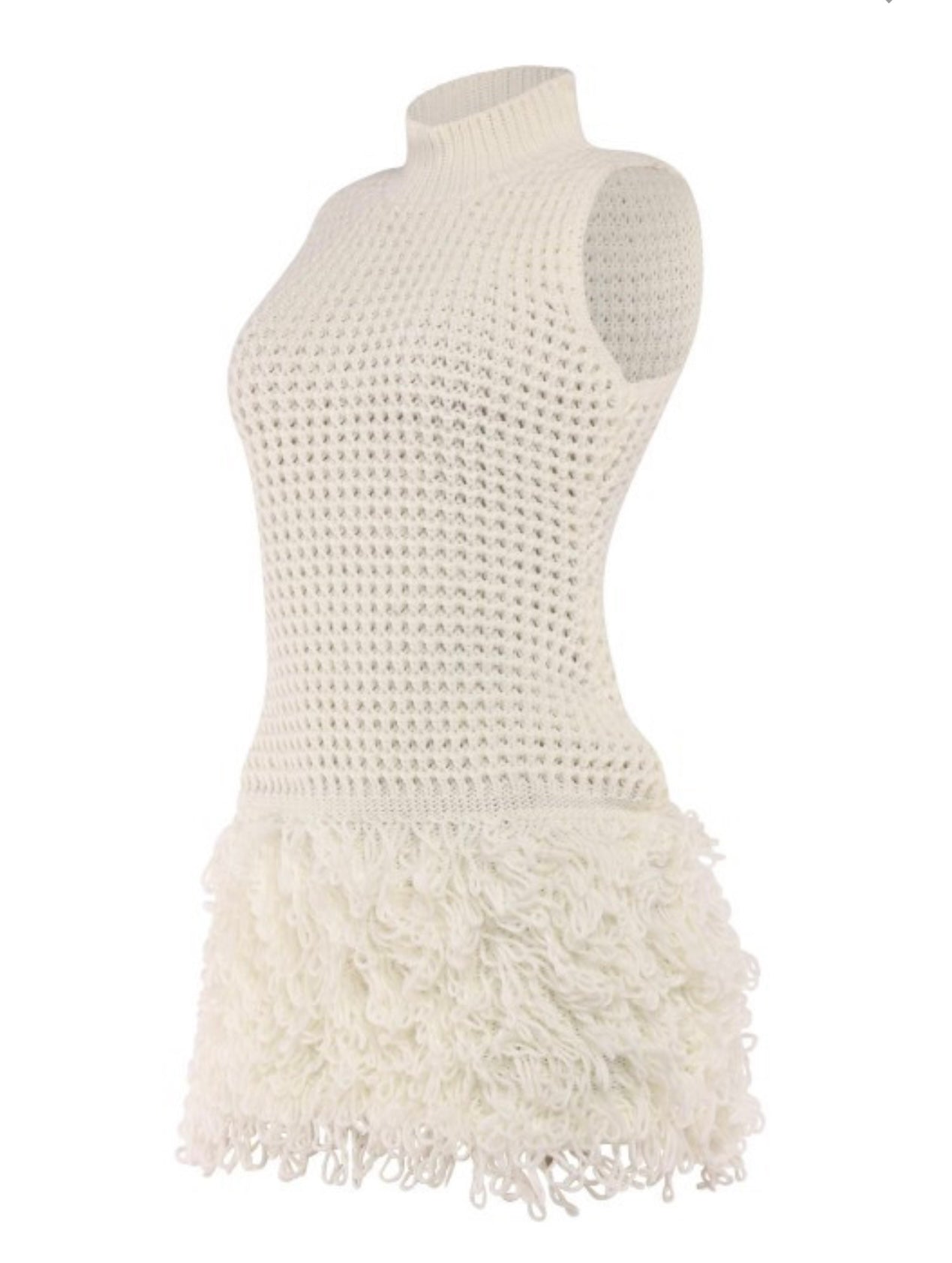 Tassel tank neck mini dress (Cream)