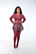 BURGUNDY PLEATED FAUX BELTED SKIRT
