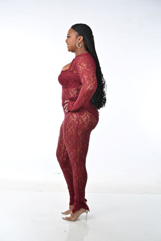 BURGUNDY TEMPTATION LACE JUMPSUIT