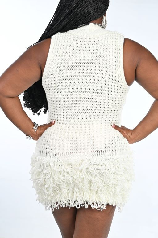 Tassel tank neck mini dress (Cream)