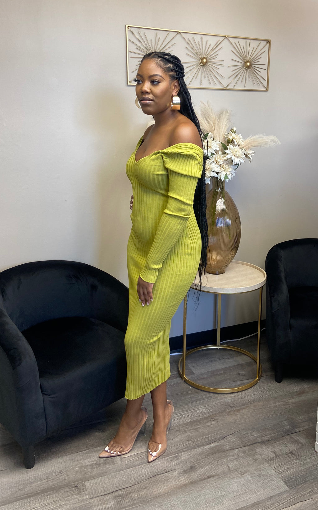 Ribbed off shoulder dress  image 1