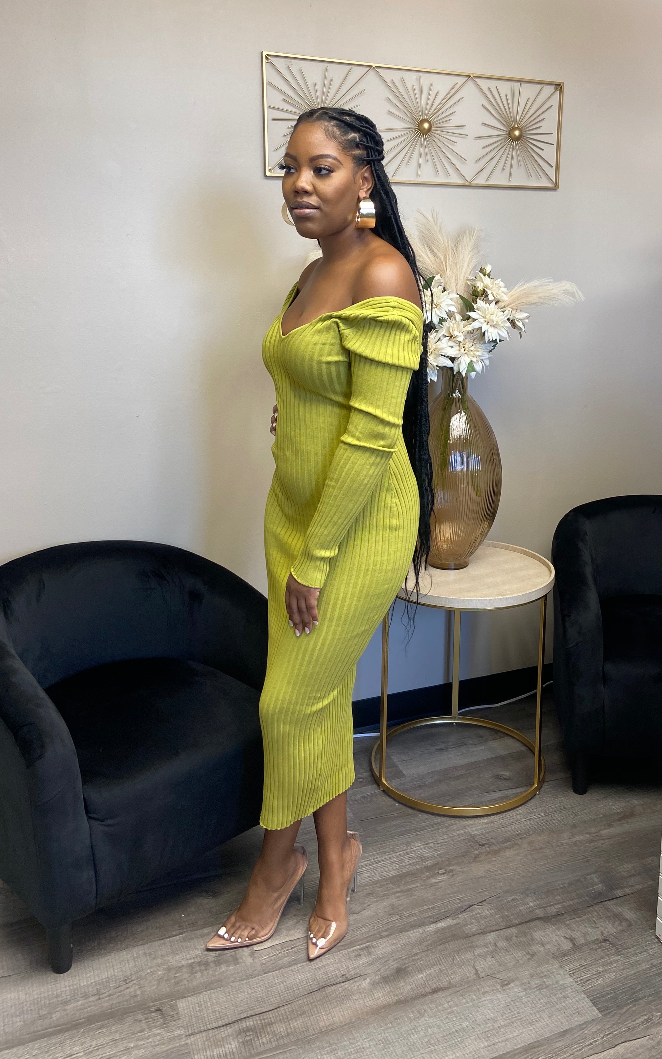 Ribbed off shoulder dress  image 1