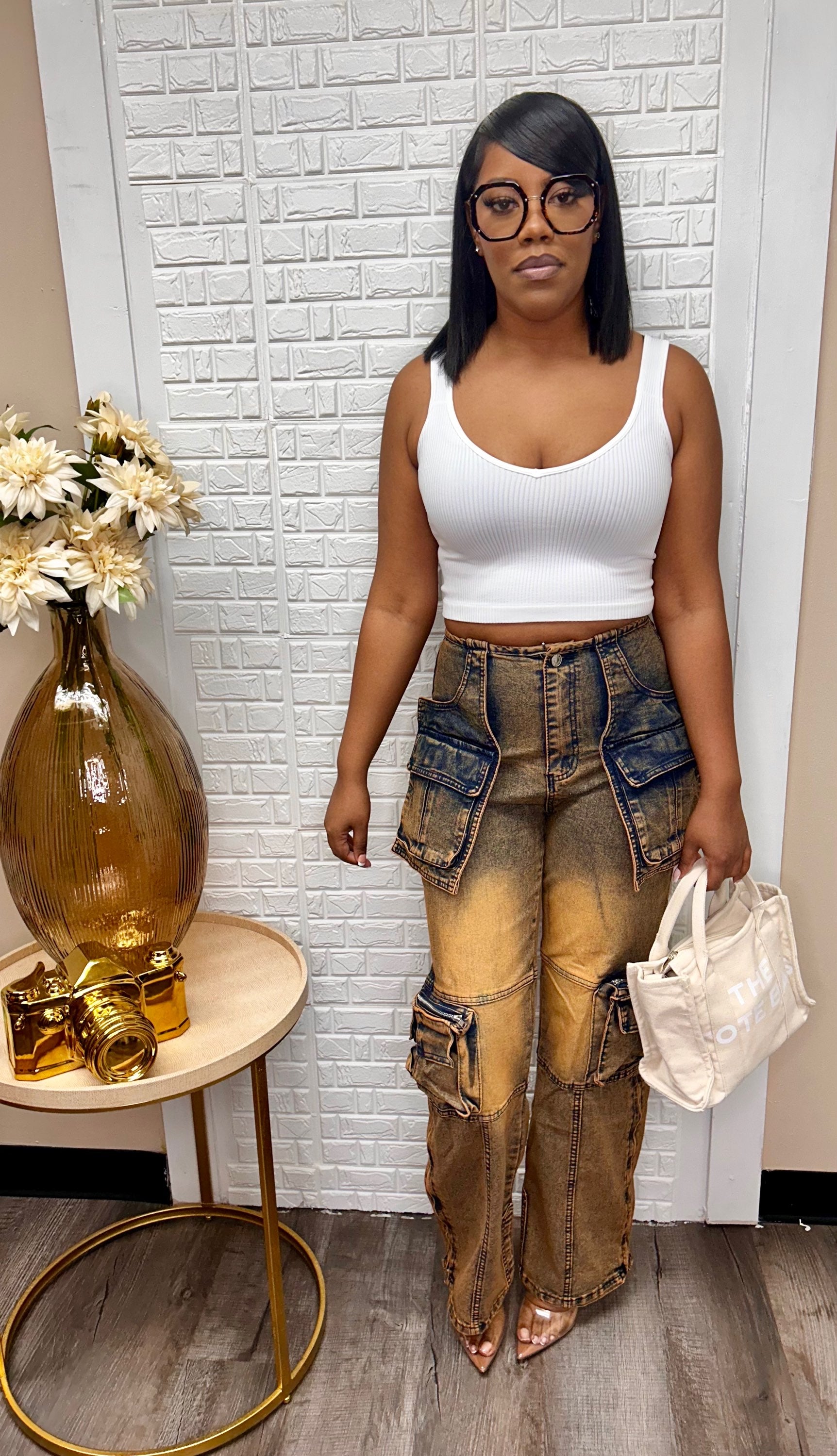 Sand wash denim cargo pants image 0
