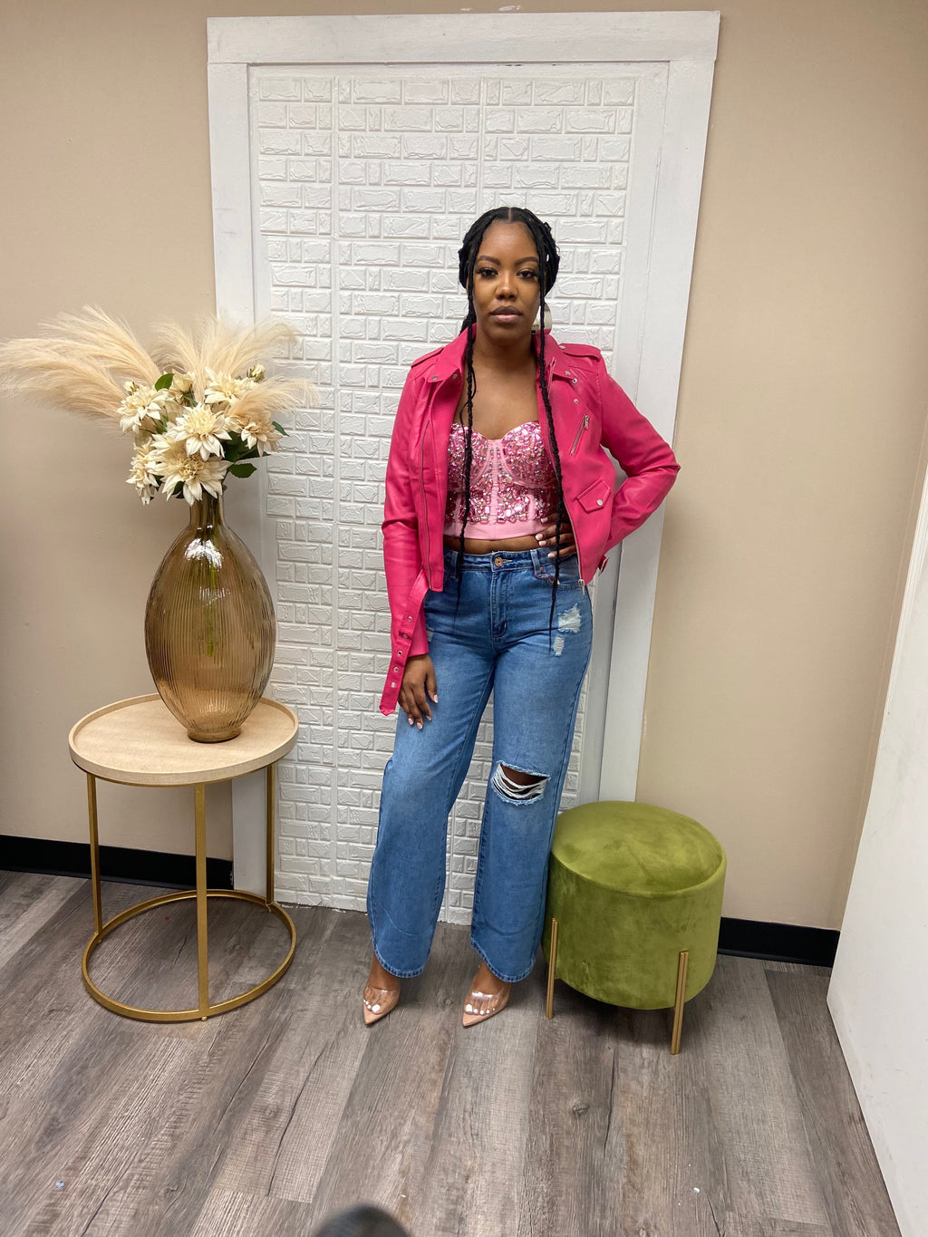 Petite Pink faux leather jacket  image 2
