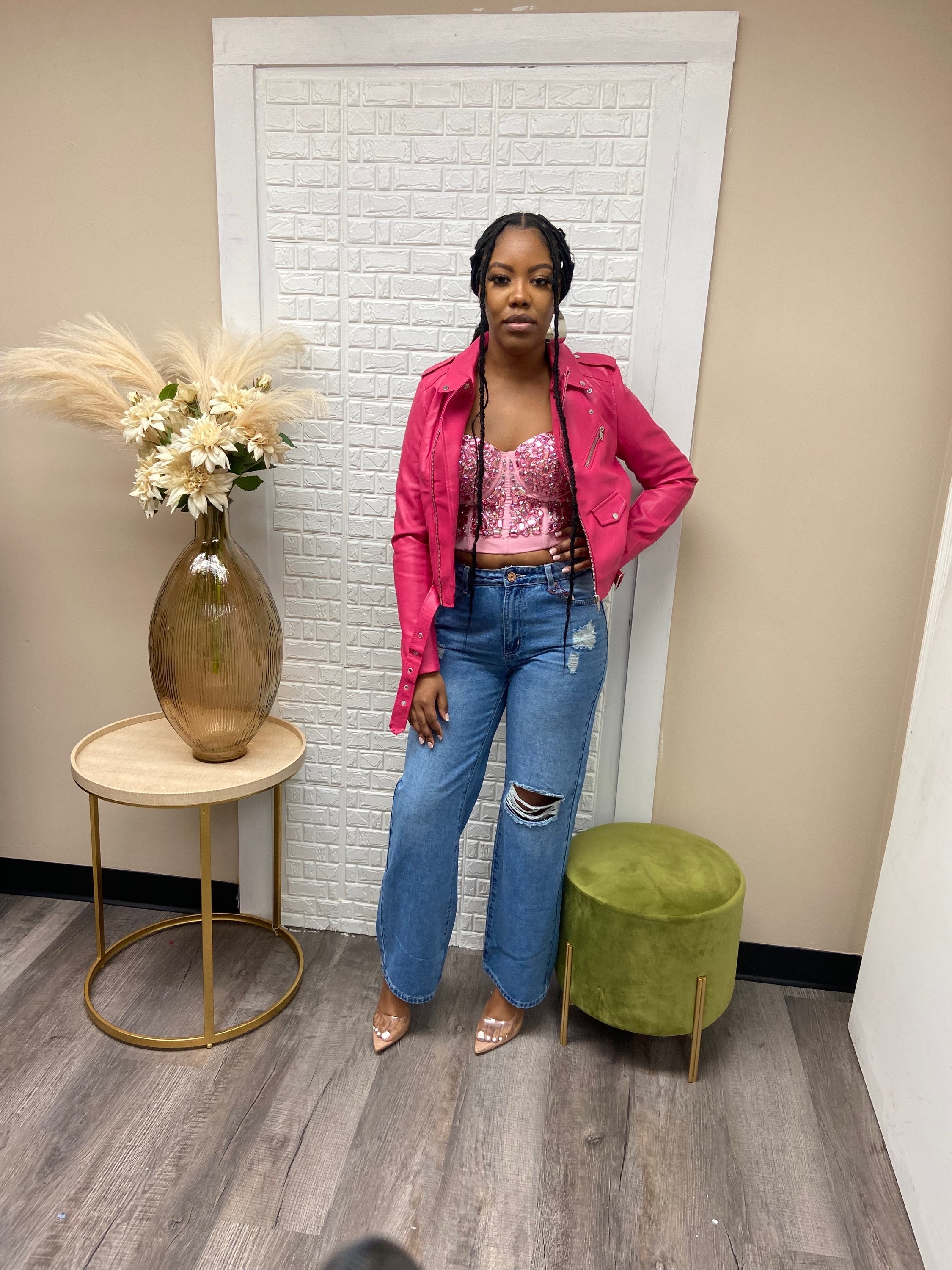 Petite Pink faux leather jacket  image 2