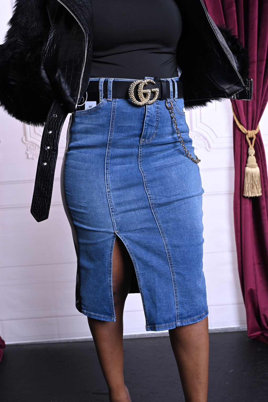 Amillion leather & denim skirt  image 0