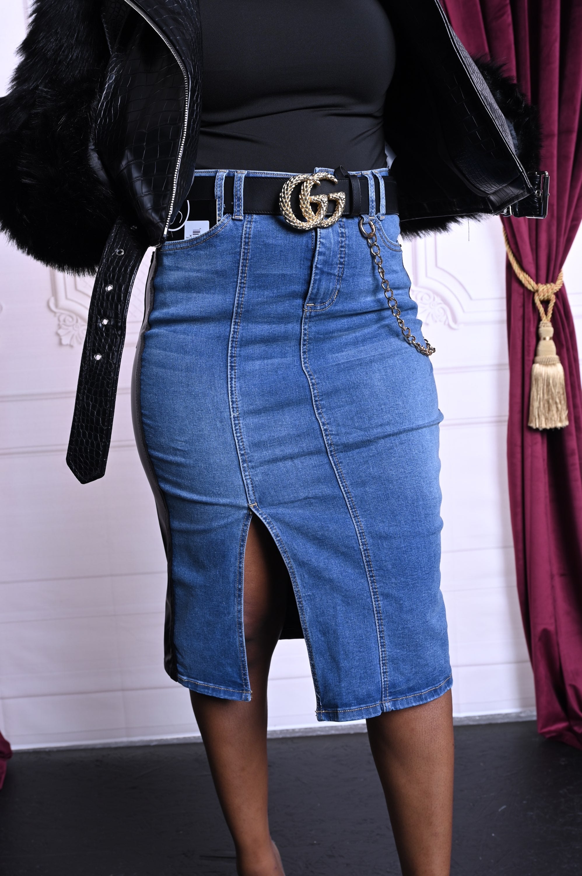 Amillion leather & denim skirt  image 0