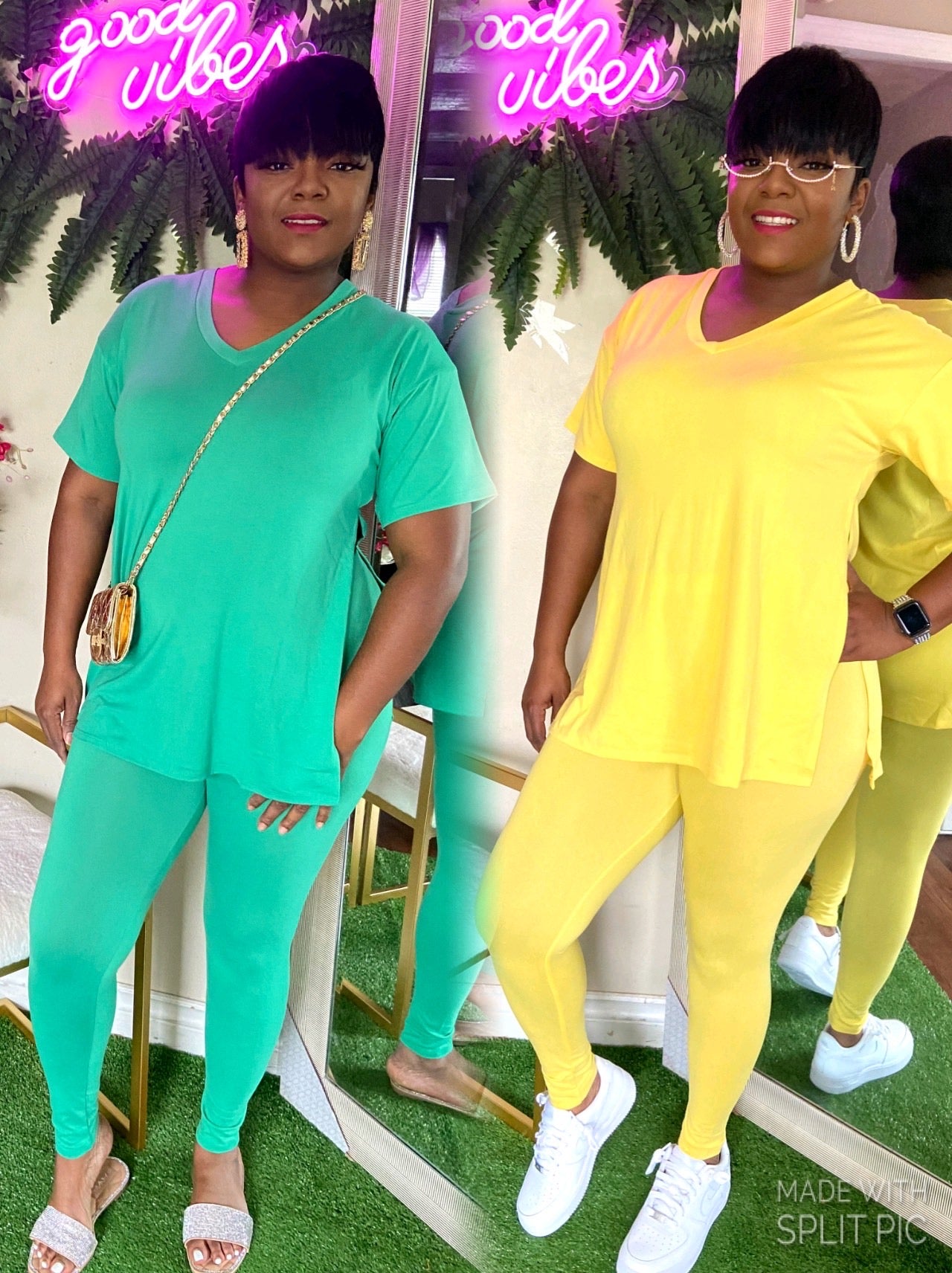 Mia 2 piece set (teal/yellow) image 1