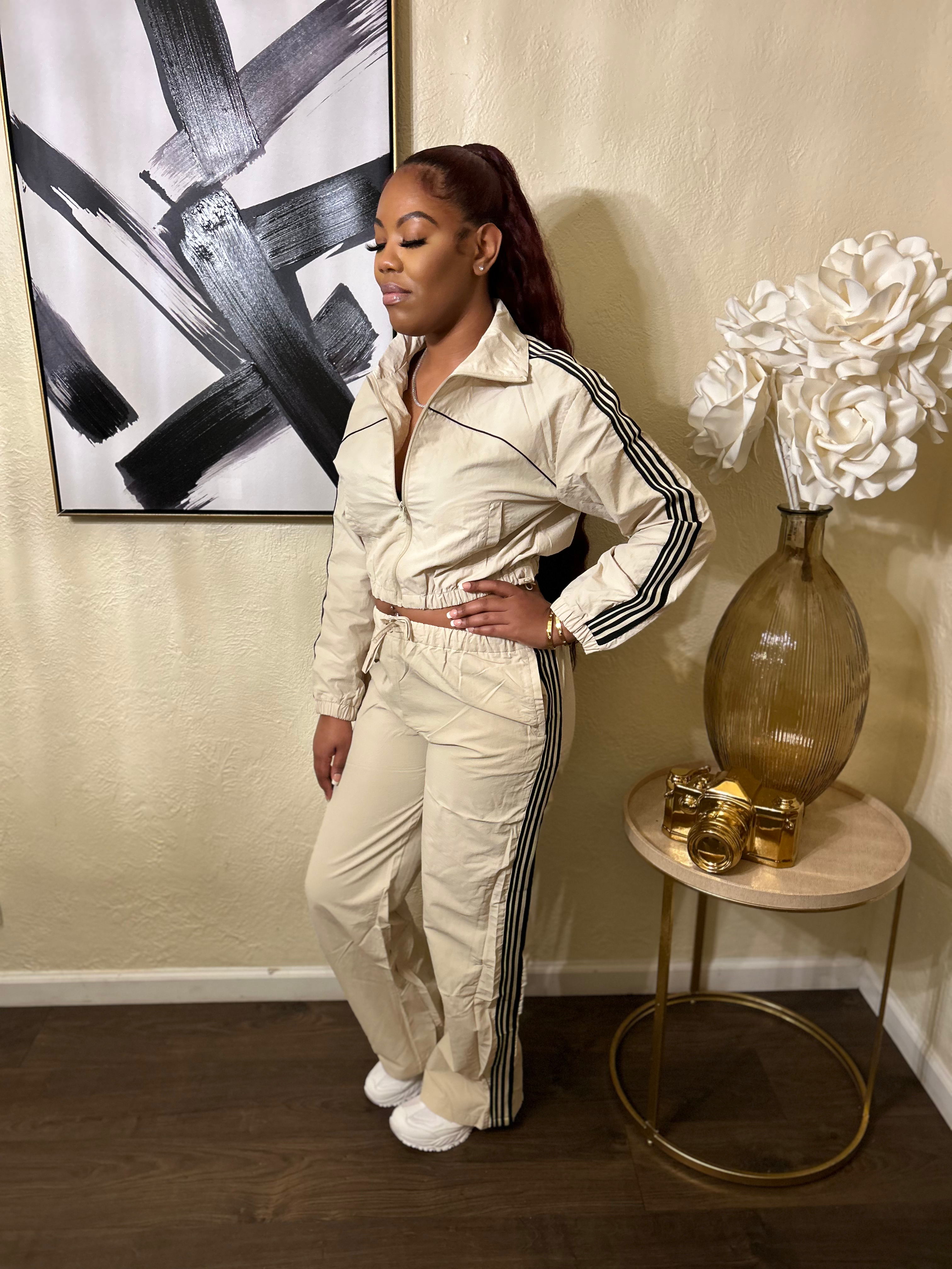 Stripped jogger set (tan) image 0