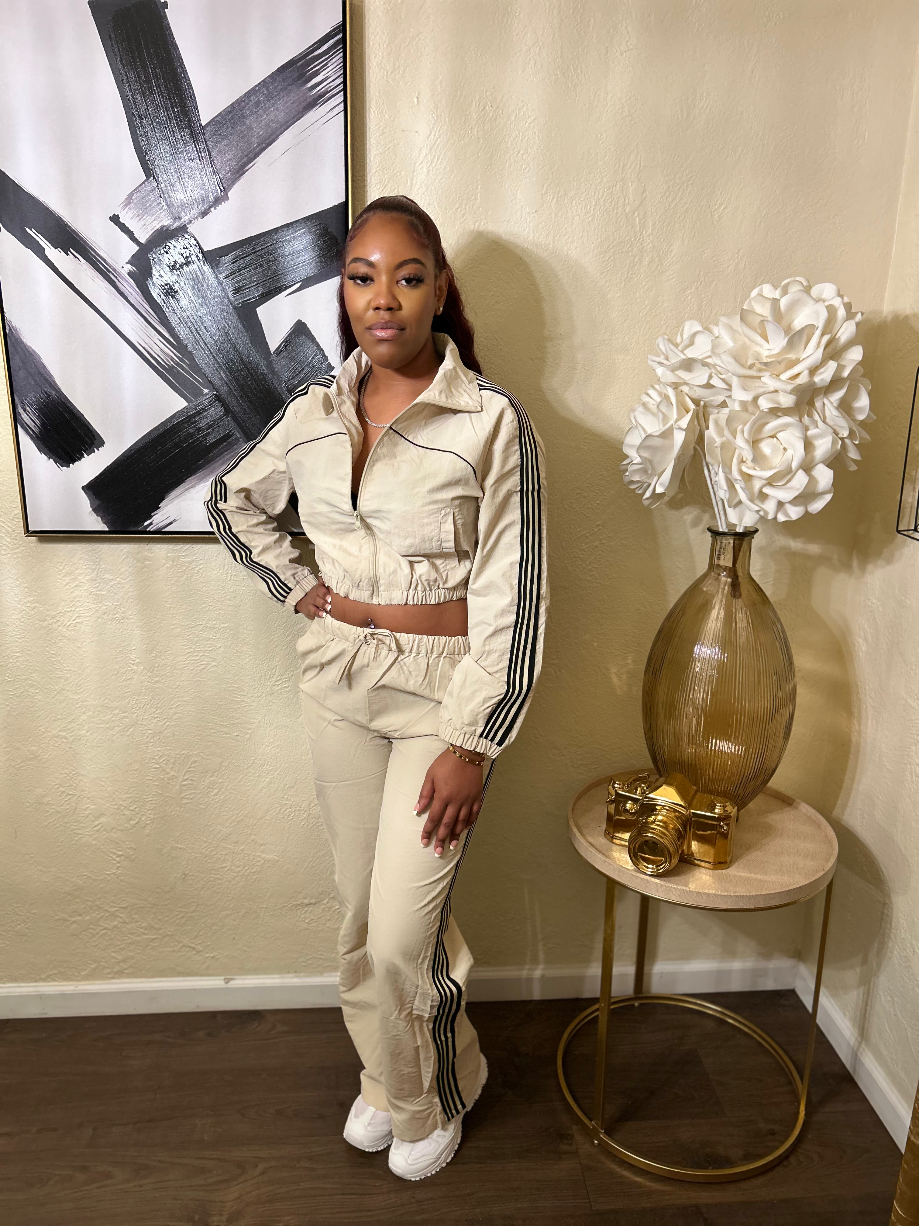 Stripped jogger set (tan) image 2