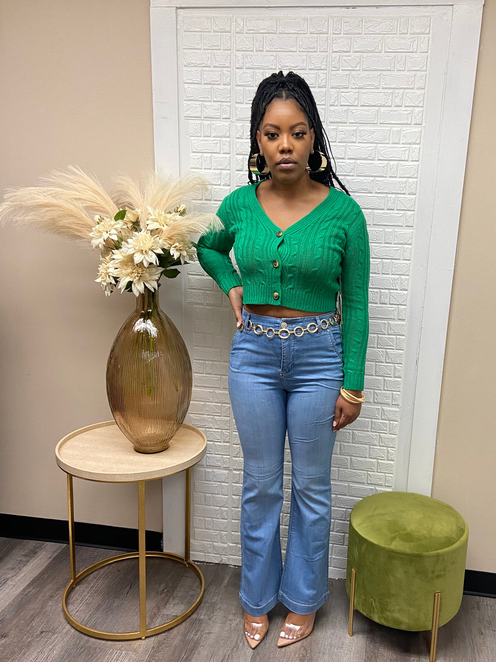 Kelly green crop cardigan  image 2