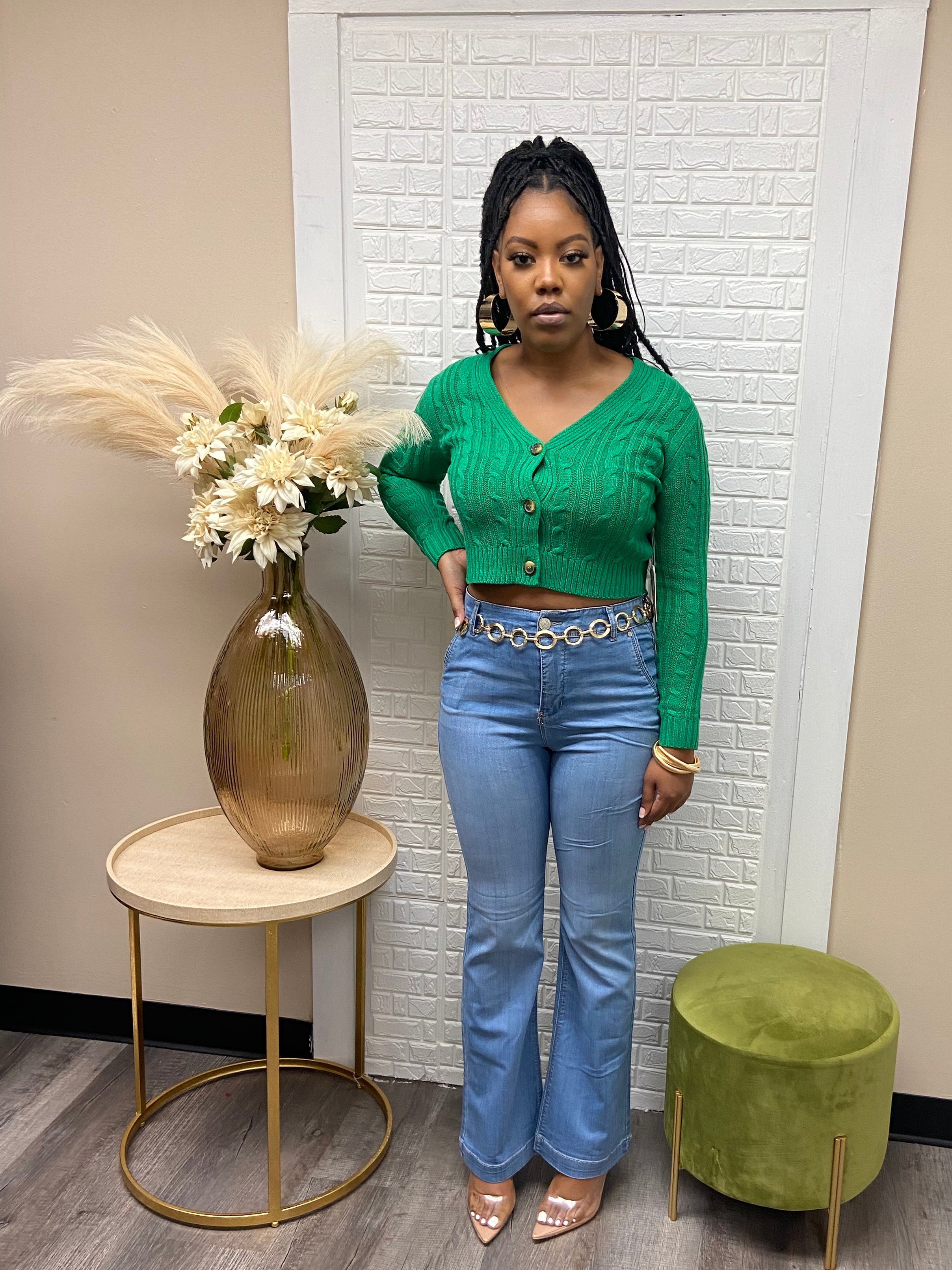Kelly green crop cardigan  image 2